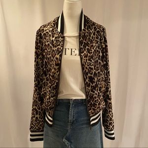 EVEREVE PEYTON JENSEN LEOPARD BOMBER JACKET